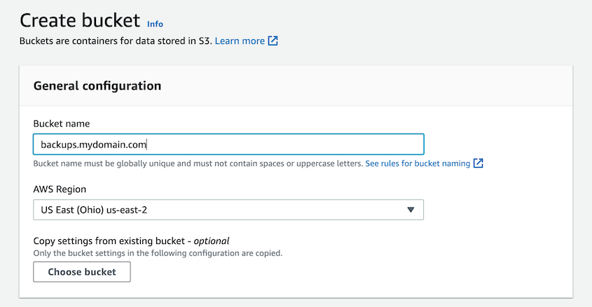 New Amazon S3 bucket